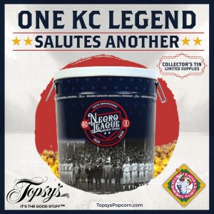 A popcorn tin with a design commemorating the Monarchs' Negro Leagues World Series win